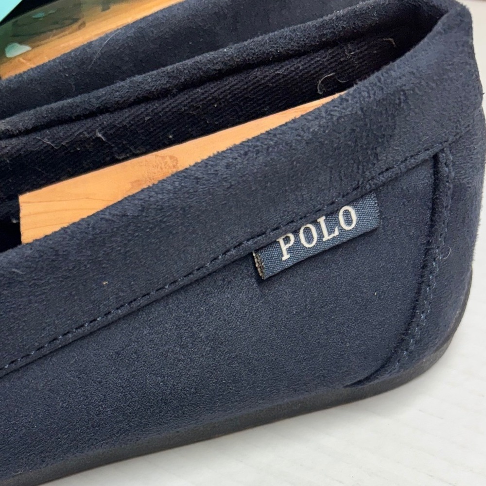 Polo Ralph Lauren Declan Mens Navy Blue Suede Moccasin Slippers Plaid Lining 12 - Picture 5 of 9